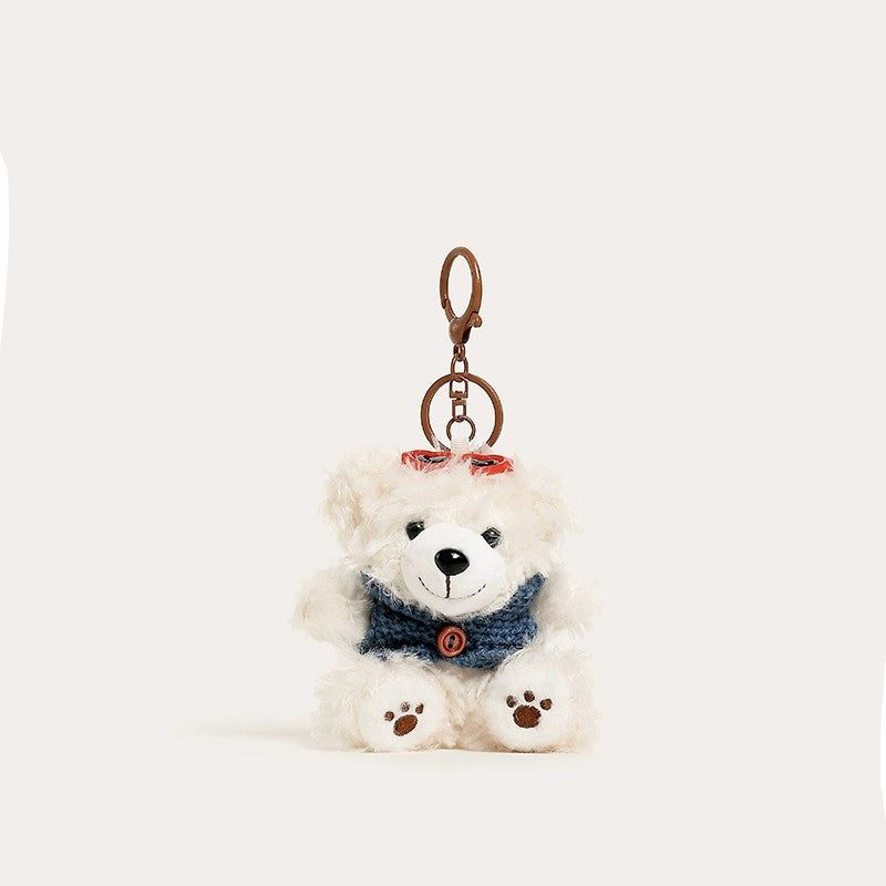 Blue-Gray Sweater Beige Sunglasses Bear Pendant