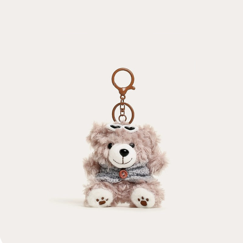 Gray Sweater Brown Sunglasses Bear Pendant