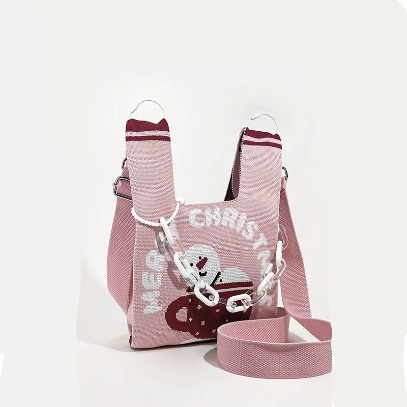 Original Christmas pink cup snow man Knitted Bag