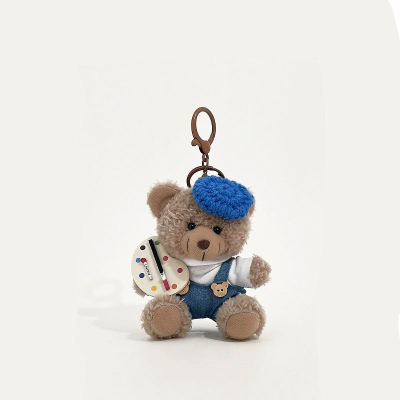 White T-Shirt Washed Blue Overalls Painter Little Brown Bear